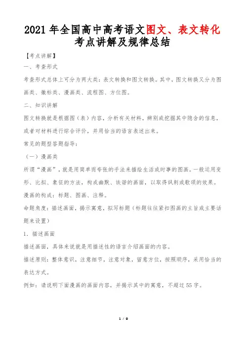 2021年全国高中高考语文图文、表文转化考点讲解及规律总结