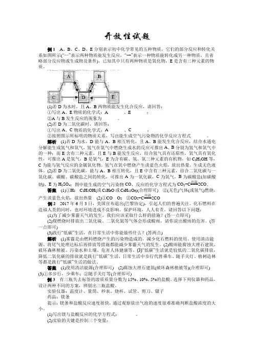 2020年中考化学热点题型揭秘：开放性考试试题