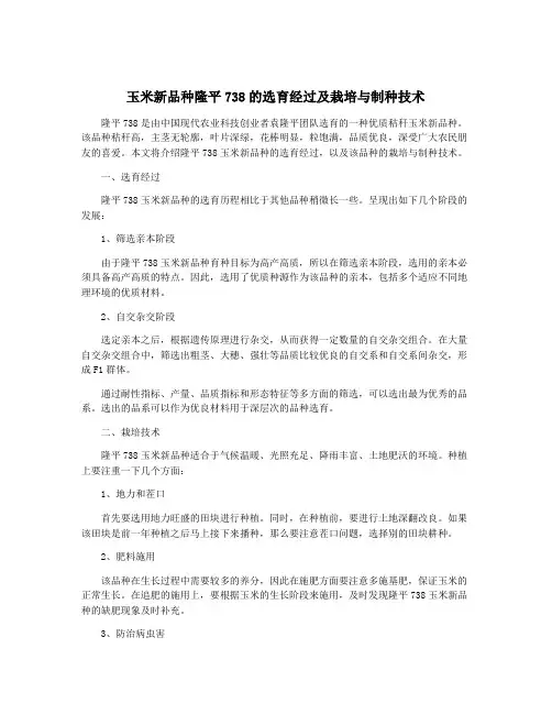 玉米新品种隆平738的选育经过及栽培与制种技术