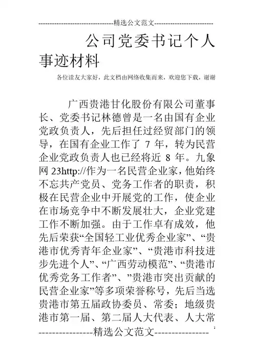 公司党委书记个人事迹材料