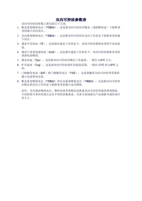 双向可控硅参数表