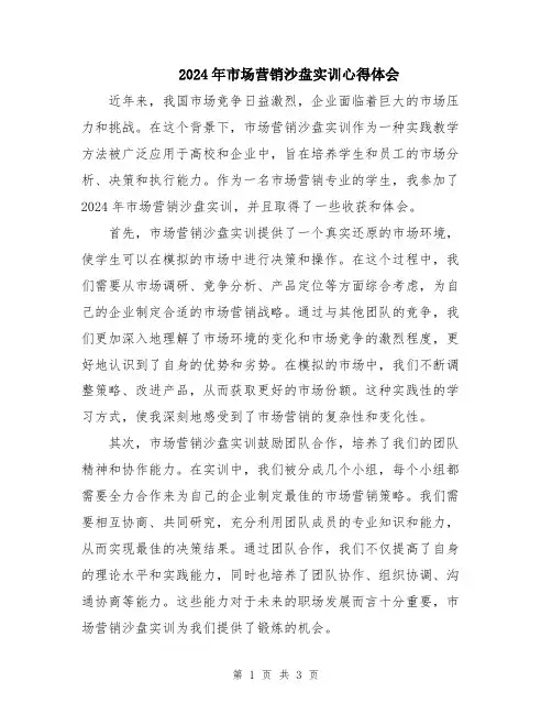 2024年市场营销沙盘实训心得体会