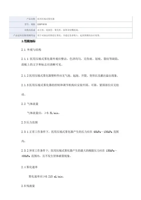 医用压缩式雾化器产品技术要求深圳市巨燊宝实业