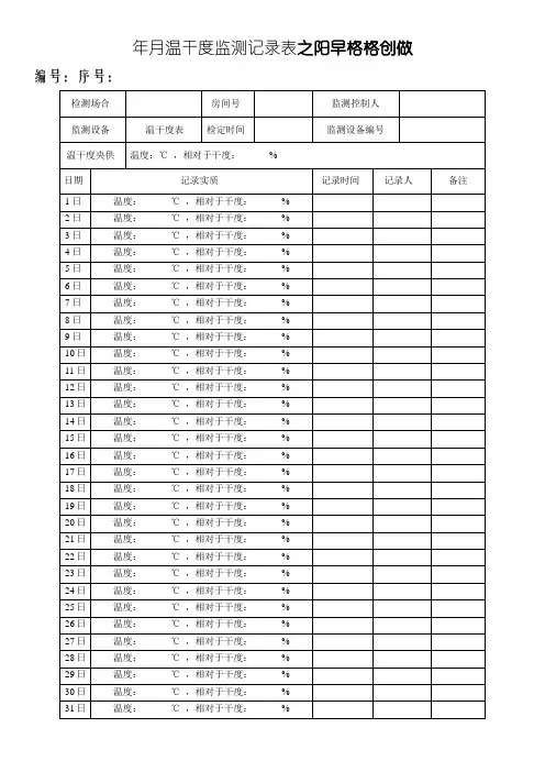 检验室环境温湿度记录表