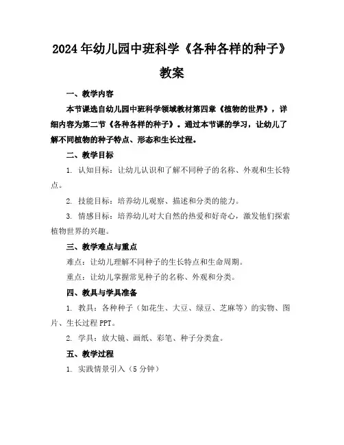 2024年幼儿园中班科学《各种各样的种子》教案