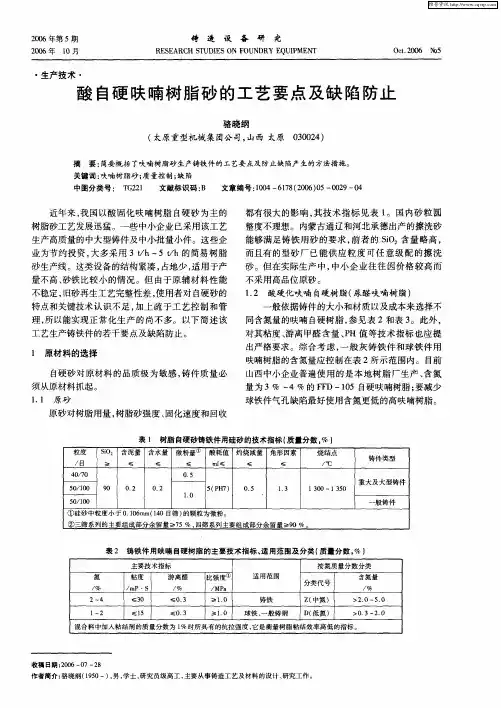 酸自硬呋喃树脂砂的工艺要点及缺陷防止