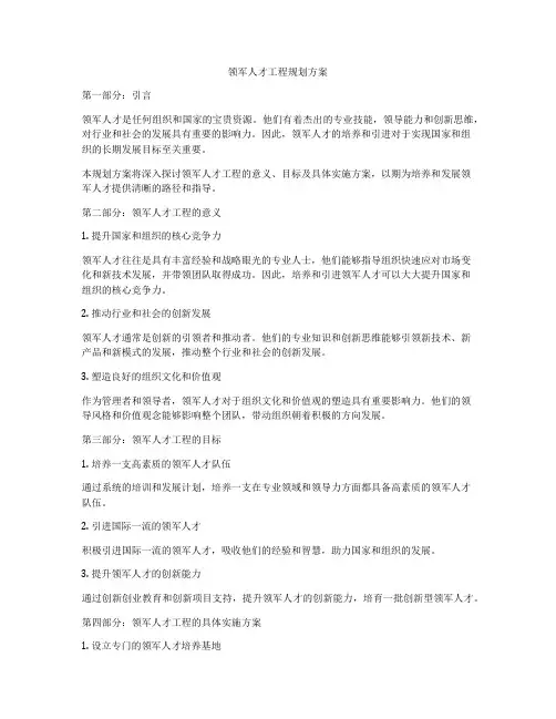 领军人才工程规划方案