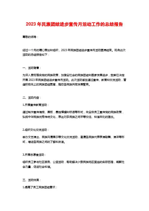 2023年民族团结进步宣传月活动工作的总结报告