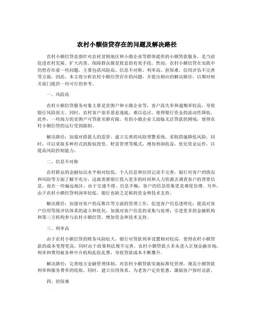 农村小额信贷存在的问题及解决路径