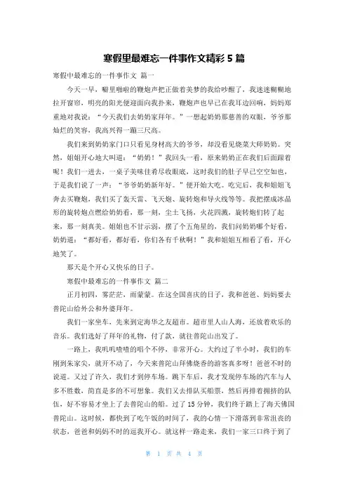 寒假里最难忘一件事作文精彩5篇