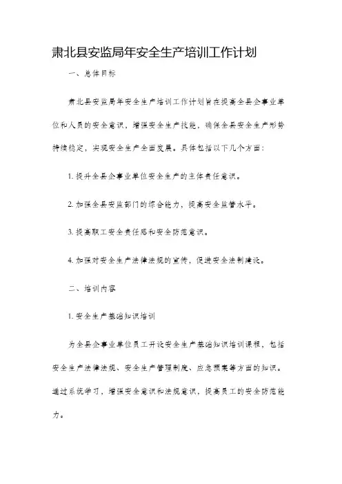 肃北县安监局年安全生产培训工作计划