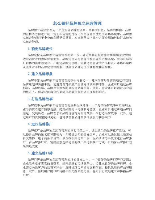 怎么做好品牌独立运营管理