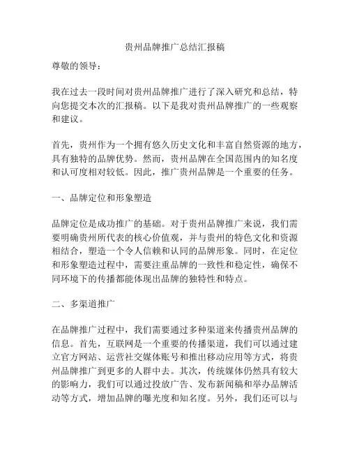 贵州品牌推广总结汇报稿