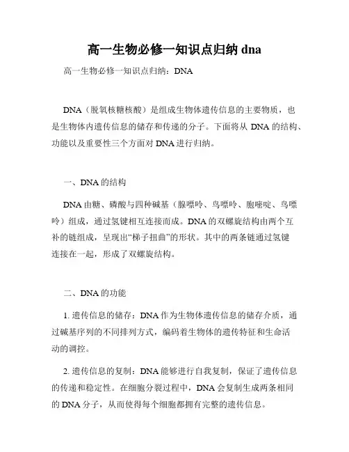 高一生物必修一知识点归纳dna