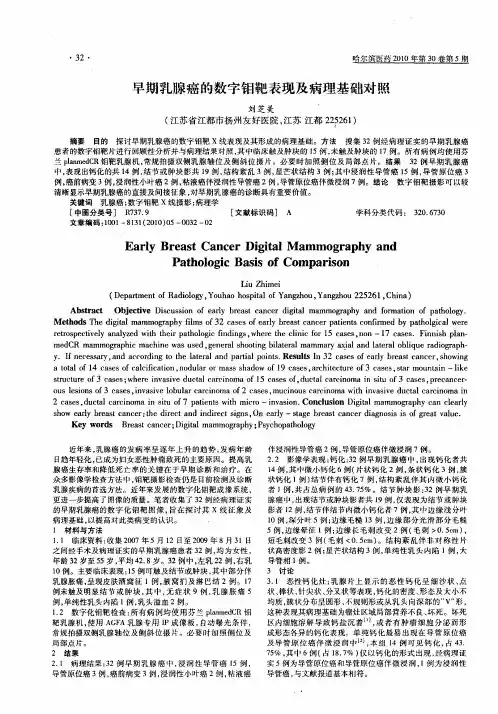 早期乳腺癌的数字钼靶表现及病理基础对照