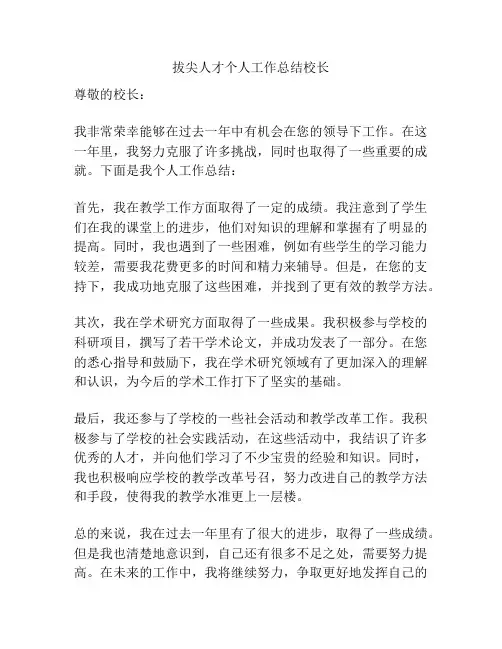 拔尖人才个人工作总结校长
