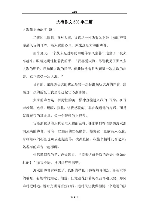 大海作文600字三篇