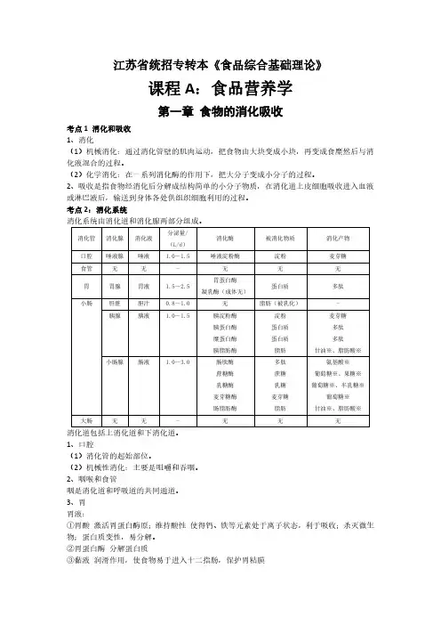江苏省专转本《食品综合基础理论》知识考点汇总(适合2024-2026年)