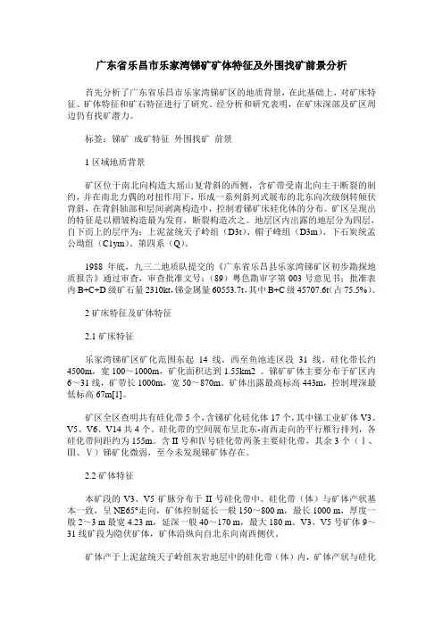 广东省乐昌市乐家湾锑矿矿体特征及外围找矿前景分析
