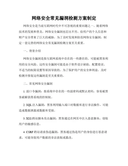 网络安全常见漏洞检测方案制定
