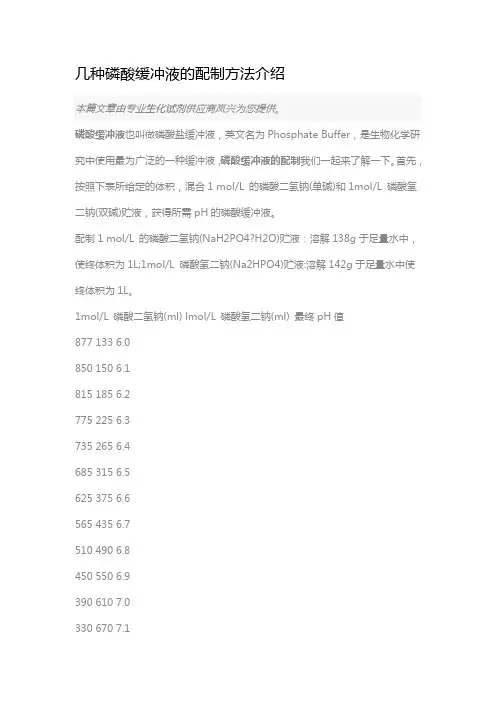 几种磷酸缓冲液的配制方法介绍