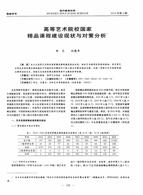 高等艺术院校国家精品课程建设现状与对策分析
