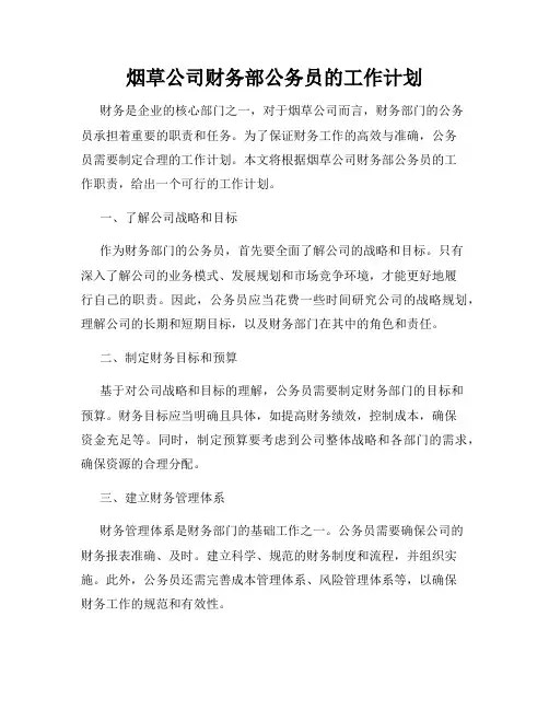 烟草公司财务部公务员的工作计划