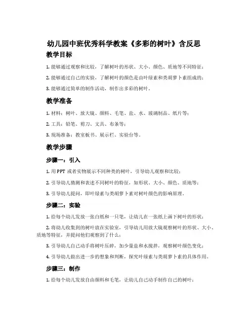 幼儿园中班优秀科学教案《多彩的树叶》含反思