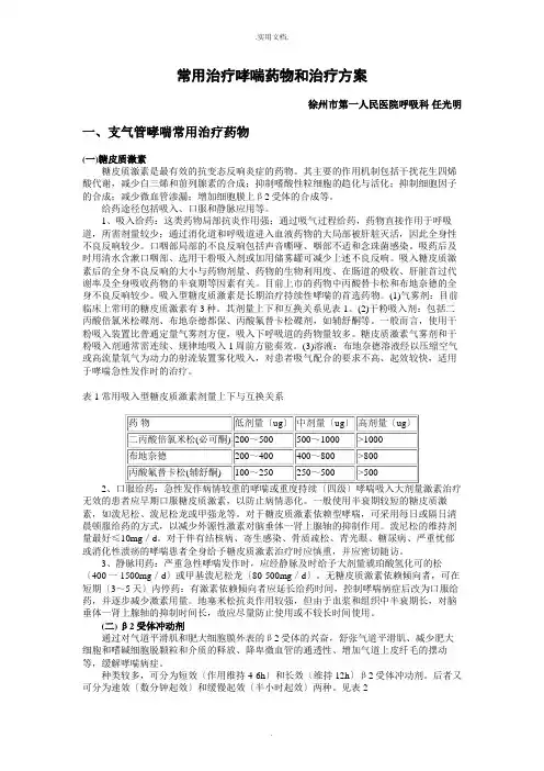 常用治疗哮喘药物和治疗方案