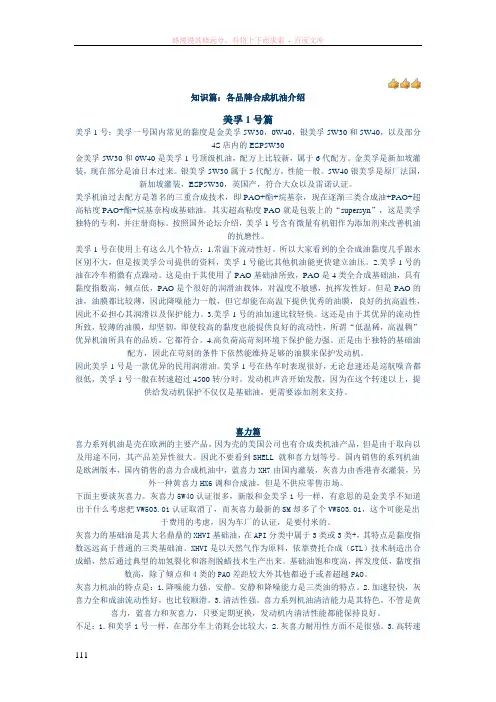 知识篇各品牌合成机油介绍