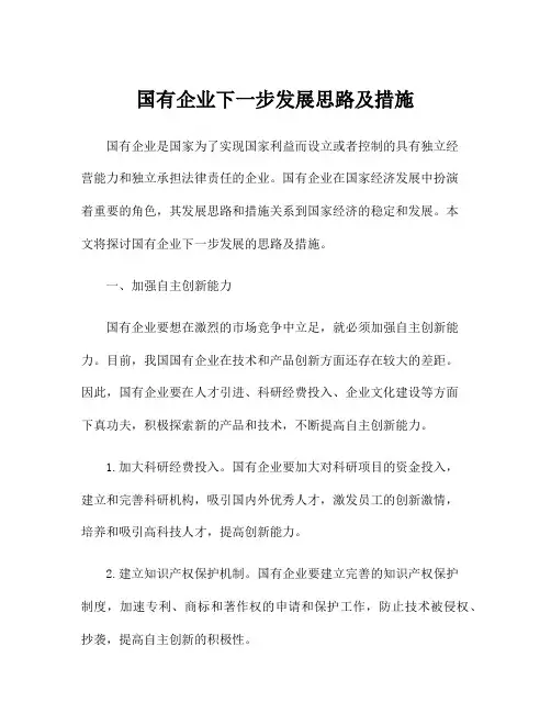 国有企业下一步发展思路及措施