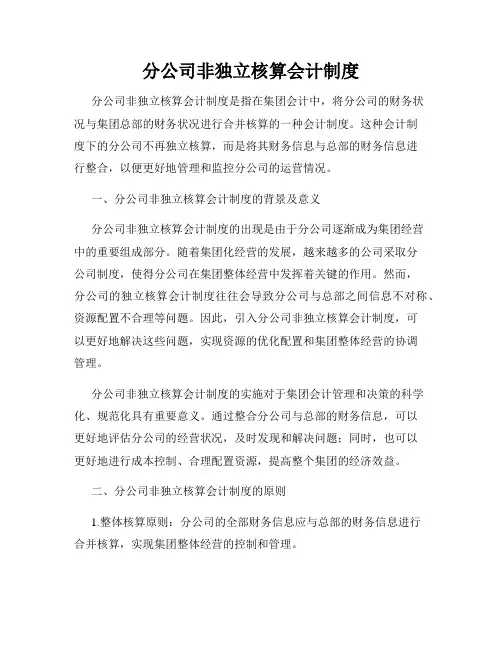分公司非独立核算会计制度
