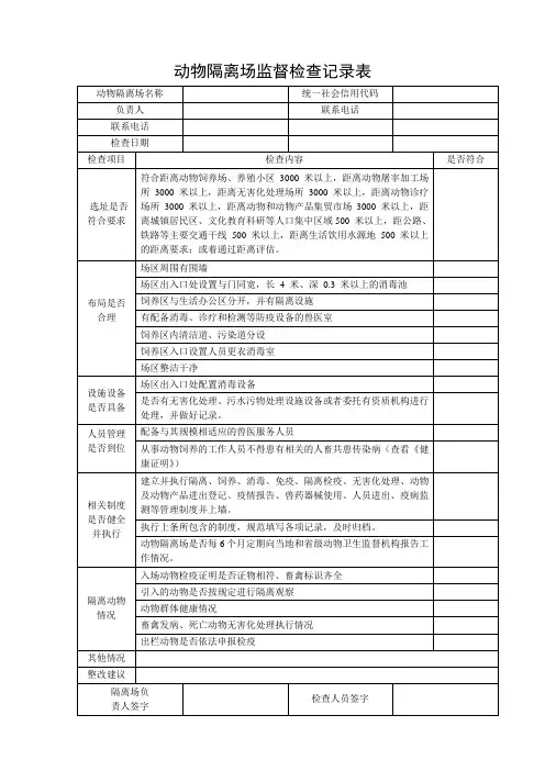 8-3动物隔离场监督检查记录表
