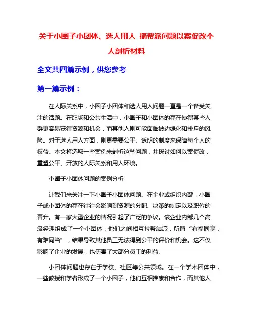 关于小圈子小团体、选人用人 搞帮派问题以案促改个人剖析材料