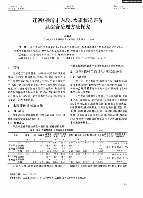 辽河(铁岭市内段)水质状况评价及综合治理方法探究