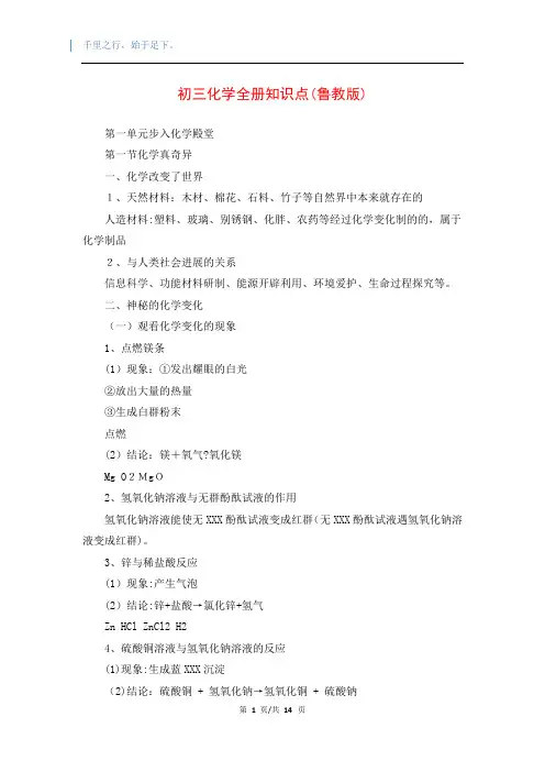 初三化学全册知识点(鲁教版)