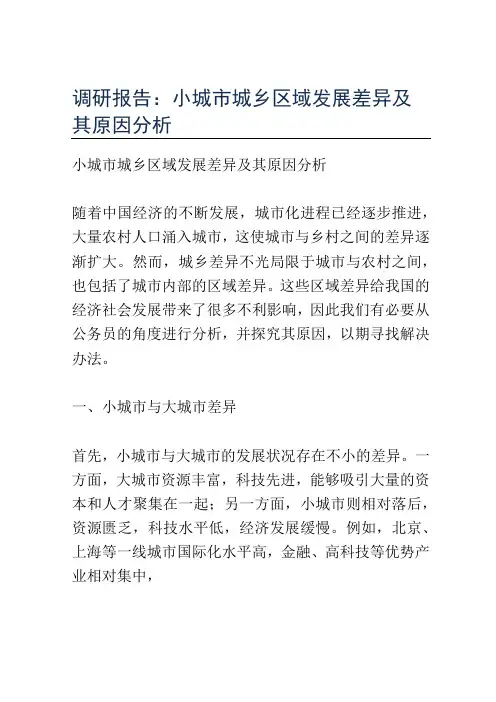调研报告：小城市城乡区域发展差异及其原因分析