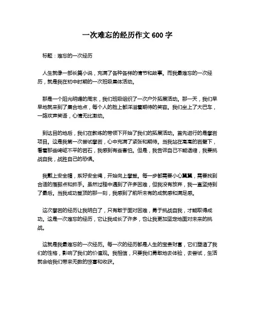 一次难忘的经历作文600字