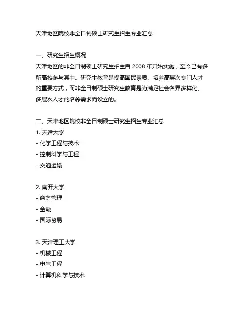 天津地区院校非全日制硕士研究生招生专业汇总