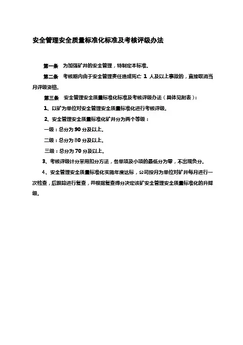 煤矿管理安全质量标准化标准及考核评级办法