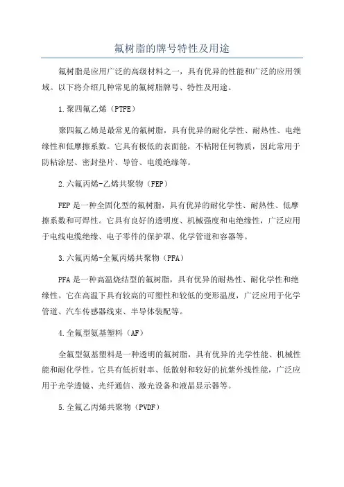 氟树脂的牌号特性及用途