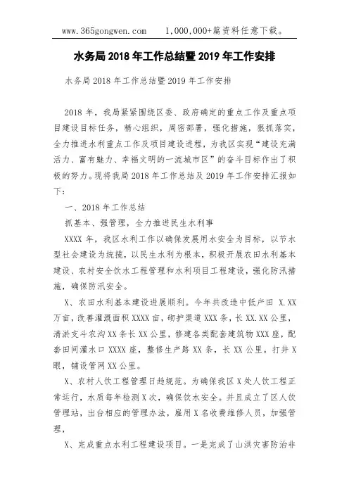 水务局2018年工作总结暨2019年工作安排
