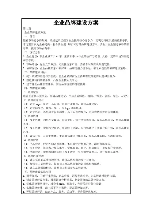 企业品牌建设方案