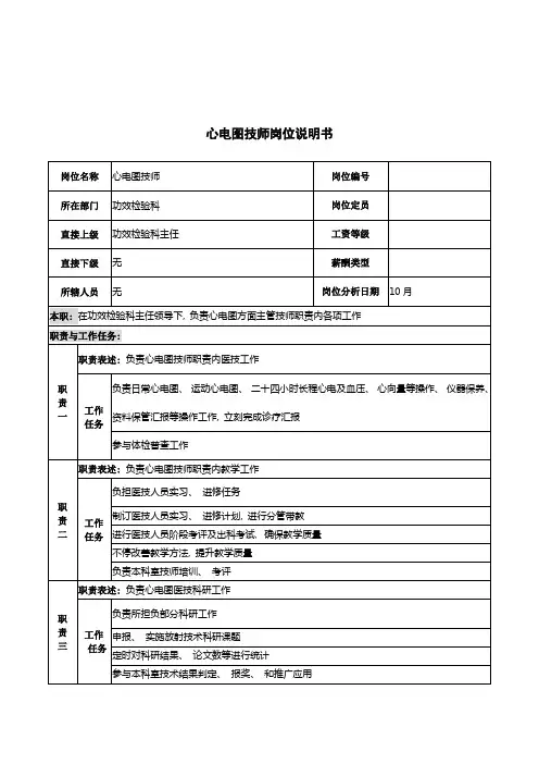 湖北新华医院功能检查科心电图技师岗位说明书