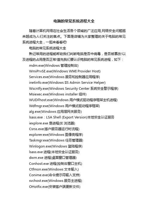 电脑的常见系统进程大全