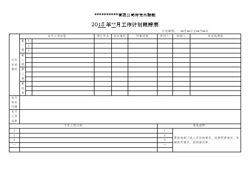 每月工作计划跟踪表(空表模板)
