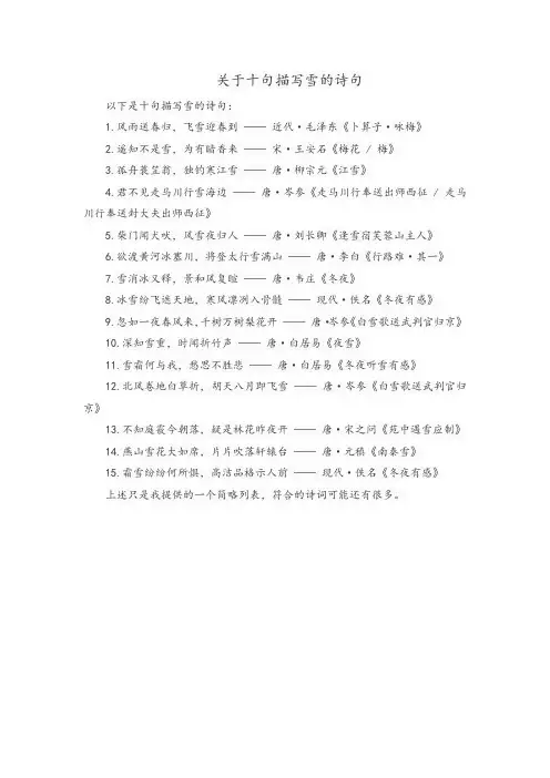关于十句描写雪的诗句