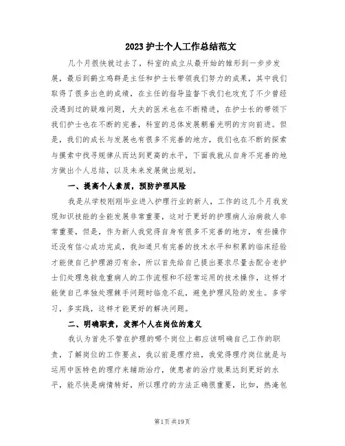 2023护士个人工作总结范文(10篇)