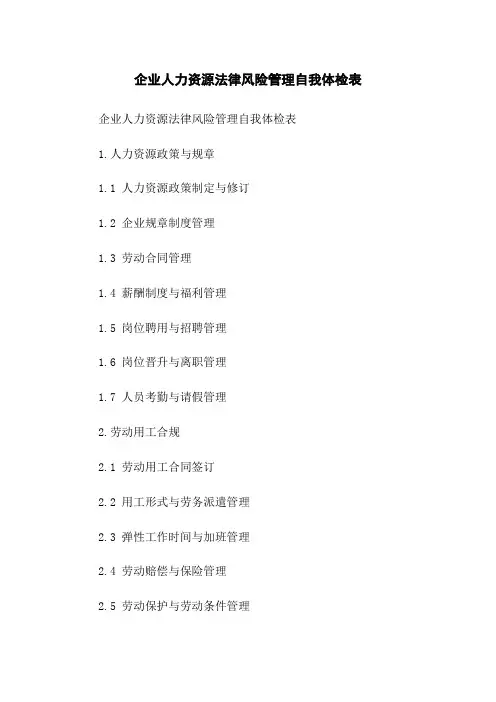 企业人力资源法律风险管理自我体检表
