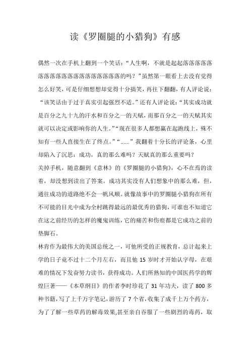 初二读后感读《罗圈腿的小猎狗》有感